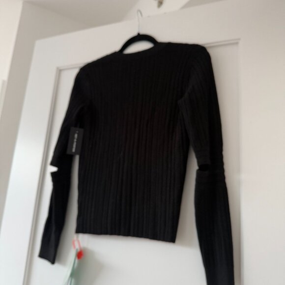 NWT Off-White Logo Cardigan Sweater Black Sz 42 Cropped Rib Knit Elbow Cut-out - Picture 6 of 7